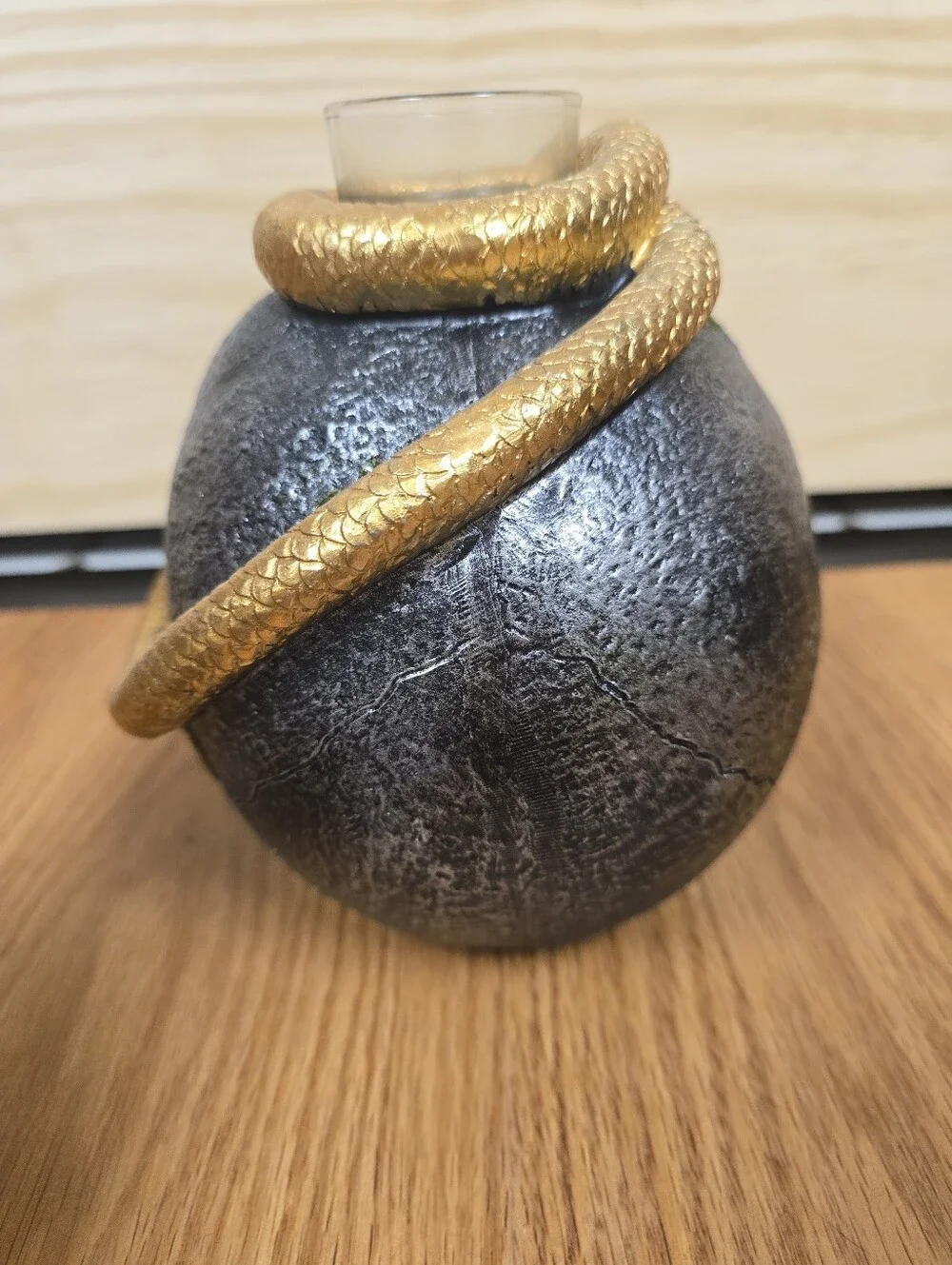 Gold Snake Skull Candle Holder - Metallic Black & Gold Accent